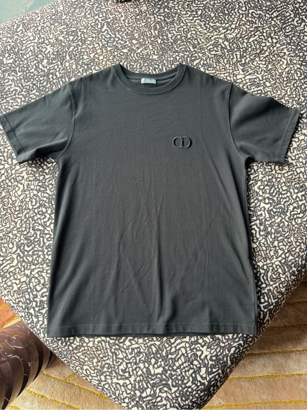 Dior Men’s Black CD Logo Embroidered T-Shirt Size L New